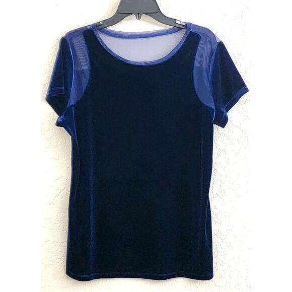 TOP/BLOUSE-INTERNATIONAL CONCEPTS-INC-Dark Blue Velvet-Netting-Short Sleeve-XL - Picture 1 of 10